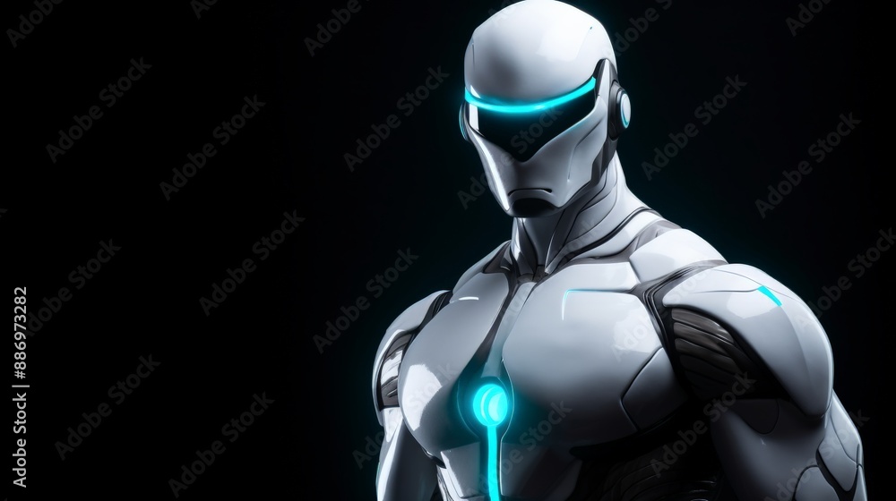 White superhero with glowing eyes stands in the dark White superhero with glowing eyes stands in the dark