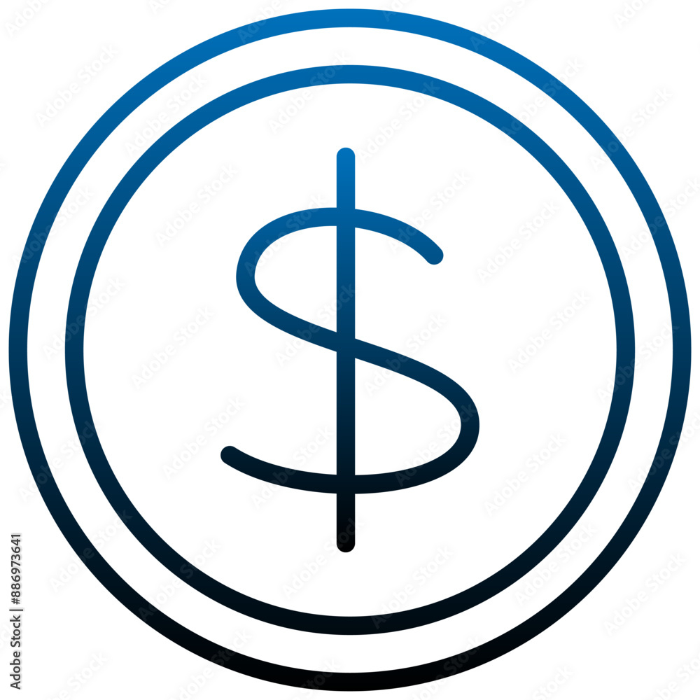 Vector icon of a dollar sign inside a circle. Blue gradient pictogram with thin lines isolated on transparent background. Ideal for financial, business, and economic designs Vector icon of a dollar sign inside a circle. Blue gradient pictogram with thin lines isolated on transparent background. Ideal for financial, business, and economic designs