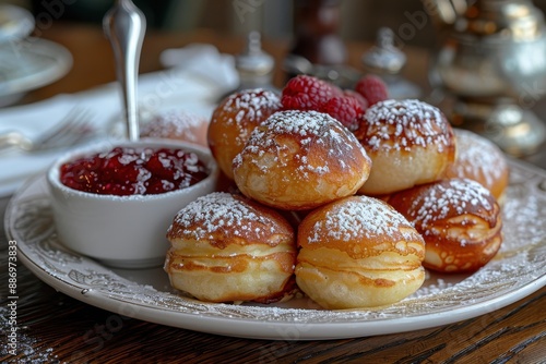 Wallpaper Mural Denmark: Ableskiver Small, round pancakes filled with apples, dusted with powdered sugar, and served with raspberry jam Torontodigital.ca