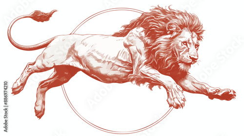 Lion jumping through ring vector sketch icon 