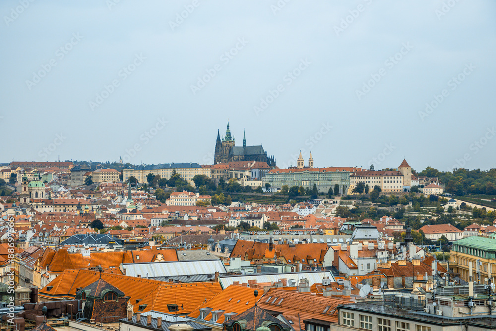 Fototapeta premium Prague, Czech Republic - City buildings and astronomical clock in Prague Square