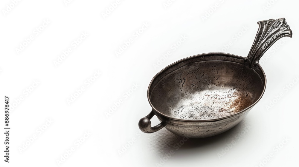 Antique metal sauce boat on white background with copyspace Antique metal sauce boat on white background with copyspace