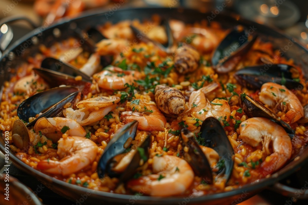 Seafood paella with rice and seafood Seafood paella with rice and seafood
