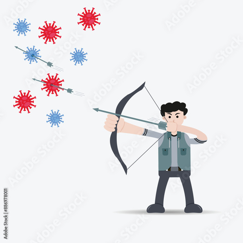 the man against bacteria with bow. cute character fighting