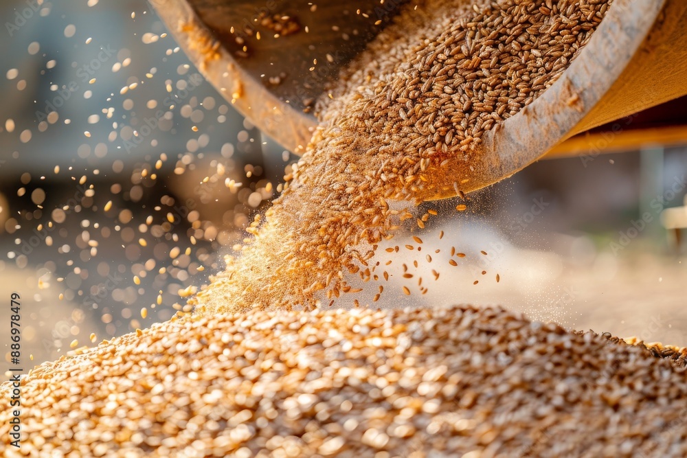 loading grain into a truck close-up. Soybeans are loaded for transportation. Concept of harvesting. Slow mo Close up. Beautiful simple AI generated image in 4K, unique. loading grain into a truck close-up. Soybeans are loaded for transportation. Concept of harvesting. Slow mo Close up. Beautiful simple AI generated image in 4K, unique.