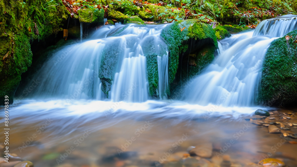 Obraz premium Multiple metaphysical natural deep green forest waterfalls landscape