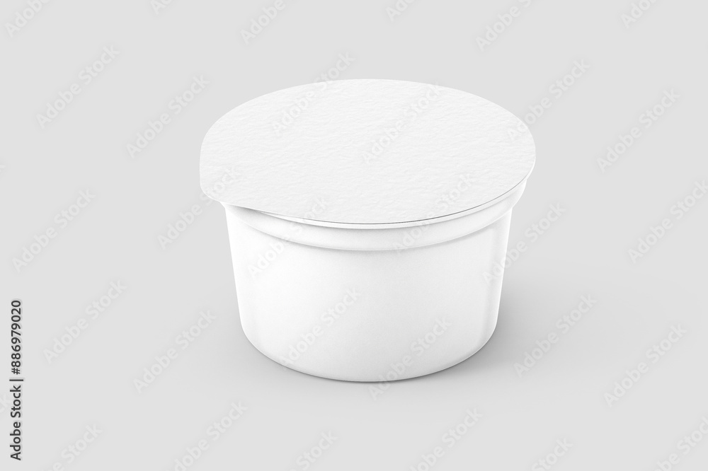 White Plastic Yoghurt Jar With Foil Cover container with foil cap for dessert, yogurt, ice cream, sour cream, snack, butter, margarine or cheese, Mock Up Template 3D rendering 3D illustration