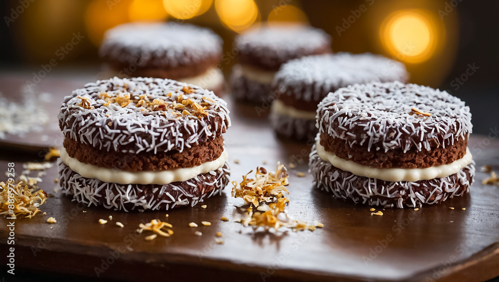 Lamington cookies, traditional dessert of Australia Lamington cookies, traditional dessert of Australia
