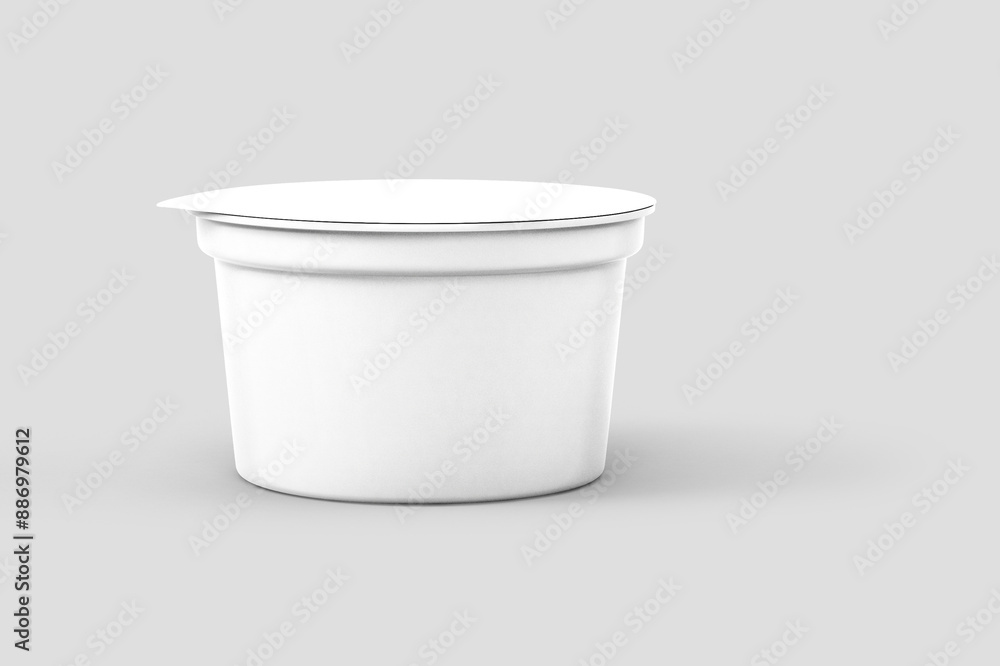 White Plastic Yoghurt Jar With Foil Cover container with foil cap for dessert, yogurt, ice cream, sour cream, snack, butter, margarine or cheese, Mock Up Template 3D rendering 3D illustration White Plastic Yoghurt Jar With Foil Cover container with foil cap for dessert, yogurt, ice cream, sour cream, snack, butter, margarine or cheese, Mock Up Template 3D rendering 3D illustration