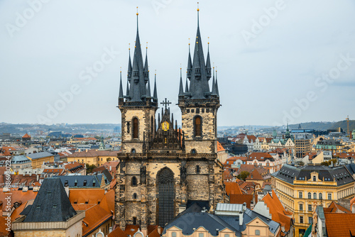 Prague, Czech Republic - City buildings and astronomical clock in Prague Square