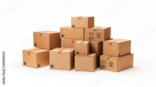 Various cardboard boxes for shipping, isolated, white background, mockup © Usman