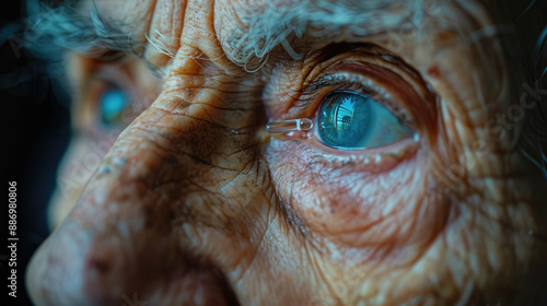 close-up of an elderly person putting drops of eye drops in their eye © Sergii