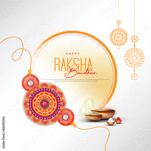 Happy raksha bandhan ceremony poster template design with decorative rakhi.