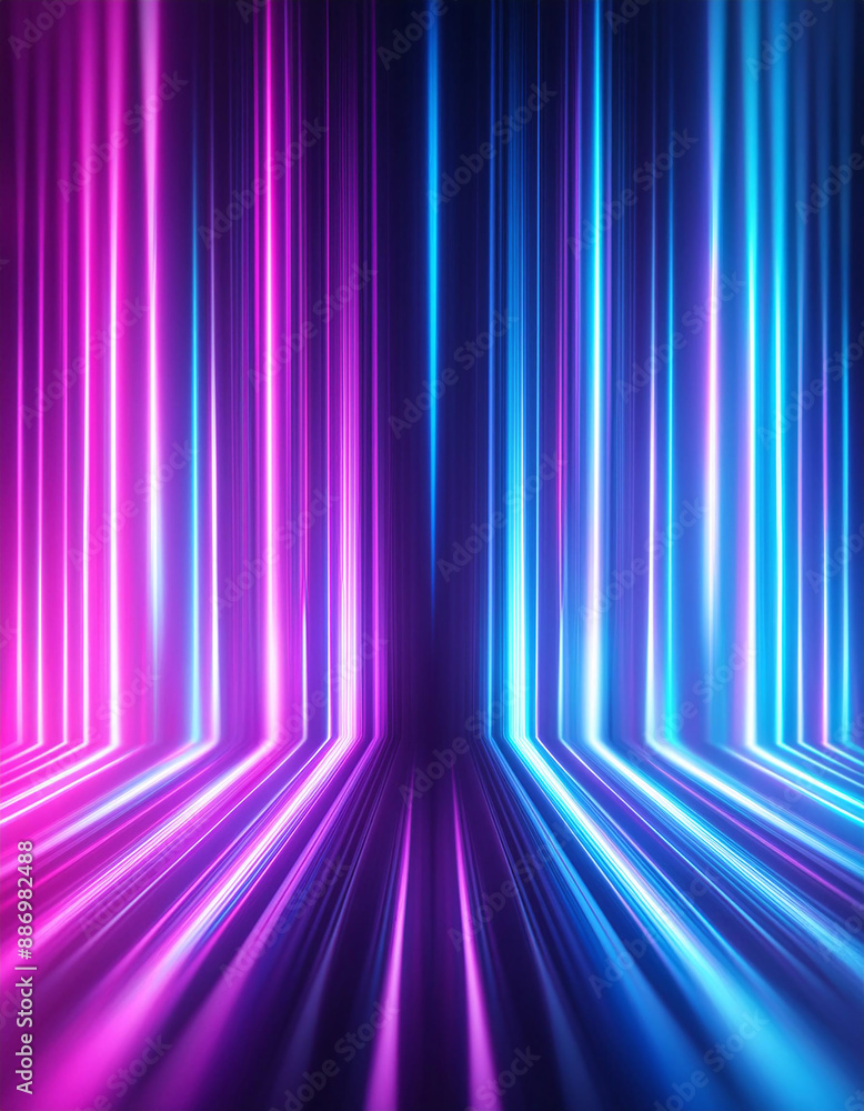 Fototapeta premium Vibrant neon lights converge in a digital corridor, symbolizing the future of technology