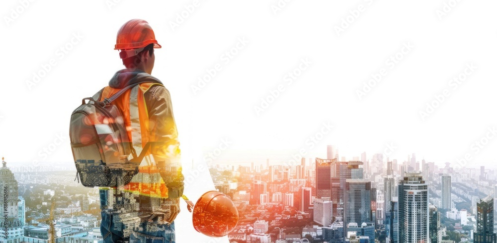 Construction Worker Overlooking City Skyline Construction Worker Overlooking City Skyline