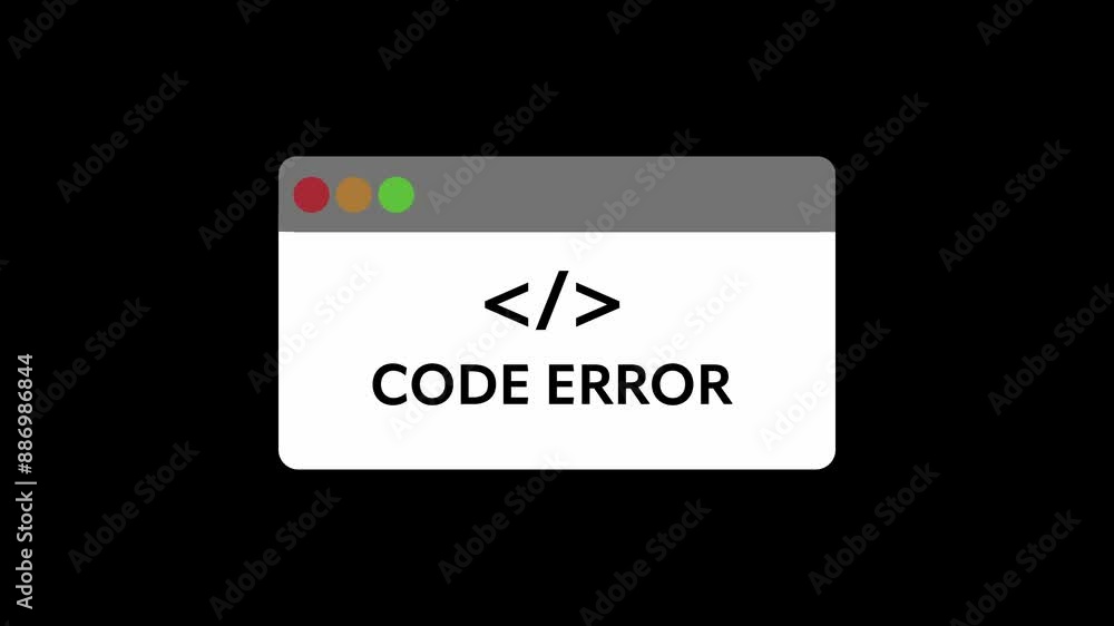 Animated pop up box appearing on screen. „Code error“ text and html ...