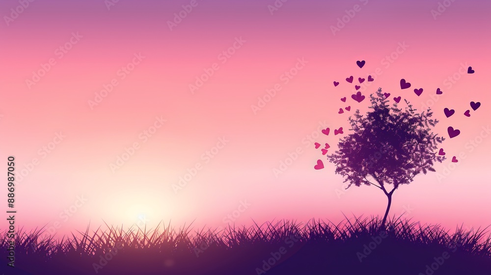 A solitary tree in a field, its heart-shaped leaves unfurling against sunlight, sunbackdrop radiant behind A solitary tree in a field, its heart-shaped leaves unfurling against sunlight, sunbackdrop radiant behind