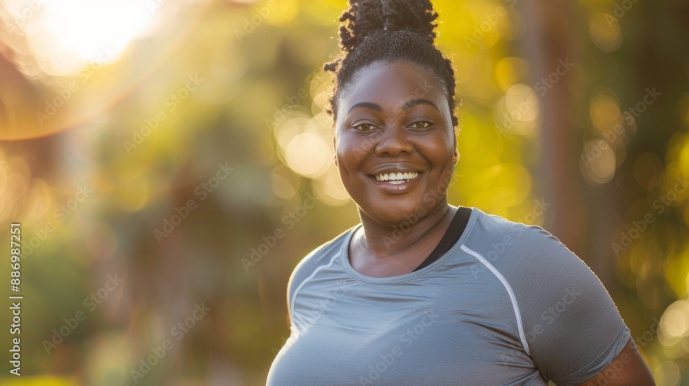 A woman with a big smile on her face is wearing a grey shirt A woman with a big smile on her face is wearing a grey shirt