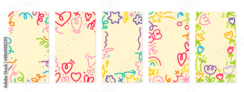 social media stories template with cute doodles vertical