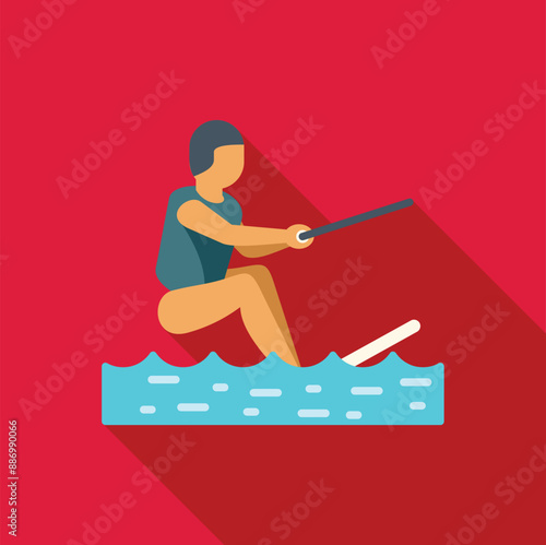Athlete is water skiing on a lake, enjoying the summer sun and practicing his favorite sport