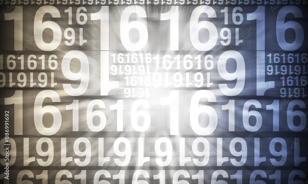 The large and small numbers 16 are placed alternately, top and bottom, on the speed line, on gradient blur black background. banner, template, decor, fashion, pattern, number The large and small numbers 16 are placed alternately, top and bottom, on the speed line, on gradient blur black background. banner, template, decor, fashion, pattern, number