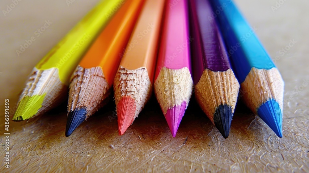 Vibrant pencils arranged on paper Vibrant pencils arranged on paper