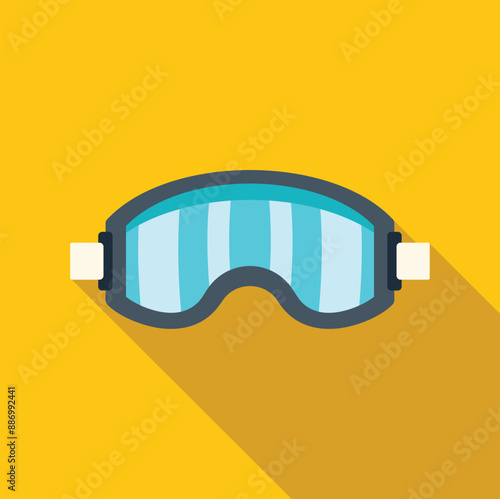 Blue ski goggles lying on a yellow background, winter sports equipment, flat design icon with long shadow