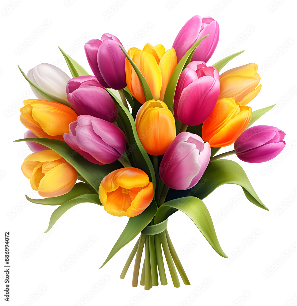 Naklejka premium A vibrant bouquet of tulips is displayed against a clean png transparent backdrop, adding a pop of color and natures beauty to the setting