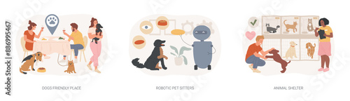 Animal care isolated concept vector illustration set.