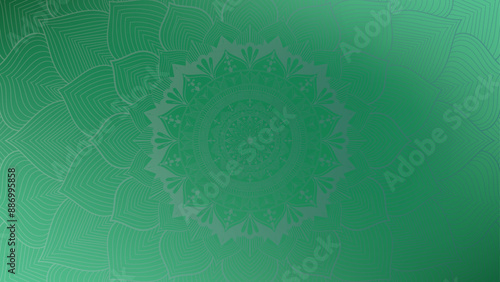 Round mandala on dreamy peach fuzz gradient background. Translucent mesh pattern in the form of a mandala. Mandala with floral patterns. Pastel Yoga template. Gradient background with round mandala.