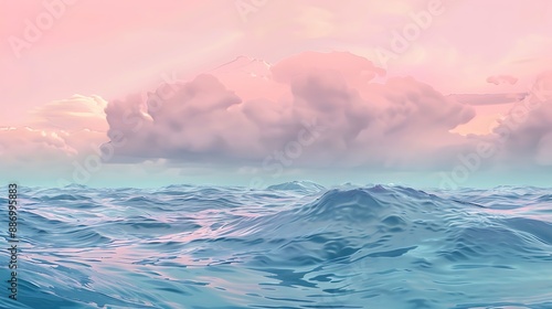 Pastel-colored stormy ocean, soft and muted tones, simple design