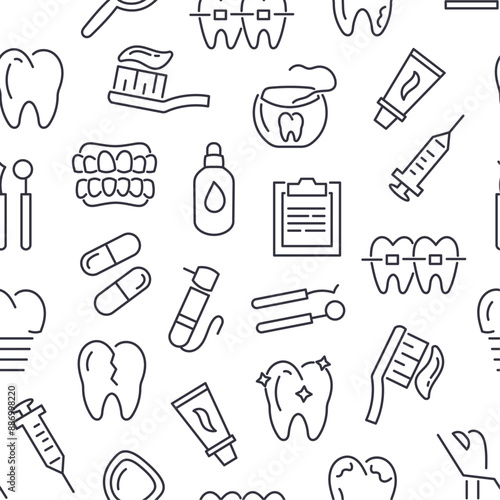 Seamless pattern with dental icons on a white background