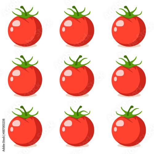 Set the tomato in a cartoon-style logo. Tomato on a white background. Organic food. Tomatoes vector cartoon set isolated on a white background. Set tomatoes in a cartoon -style logo. Icon tomato.