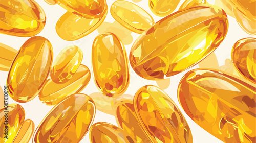 Gold pill vitamins gold gel collagen capsule vector isolated on white background