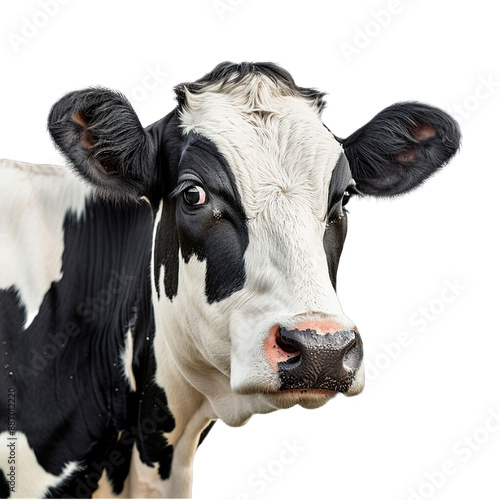 Holstein Friesian black and white dairy cow, isolated transparent background png