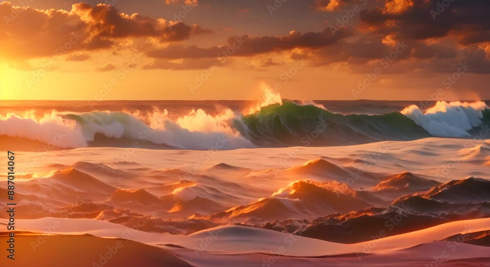 Sunset over surreal ocean waves with dramatic lighting digital art concept 4k animation Sunset over surreal ocean waves with dramatic lighting digital art concept 4k animation