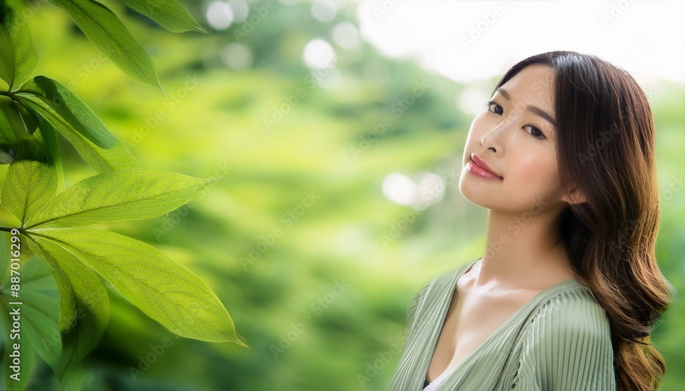 gorgeous woman over greenery background, AI generated gorgeous woman over greenery background, AI generated