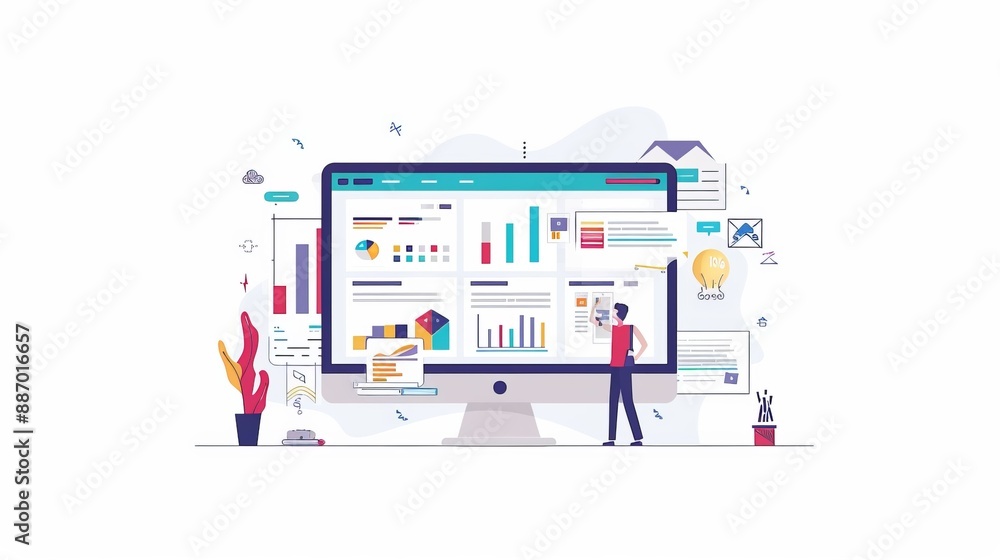 A person stands in front of a large monitor, analyzing detailed charts and graphs, highlighting the importance of data analysis, technological integration, and informed decision making. A person stands in front of a large monitor, analyzing detailed charts and graphs, highlighting the importance of data analysis, technological integration, and informed decision making.