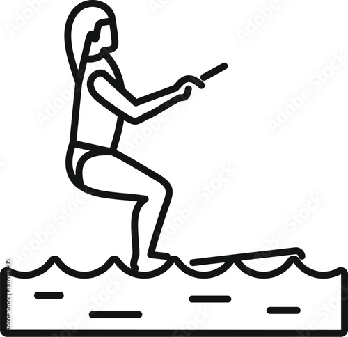 Line drawing of a female athlete wakeboarding on a lake, enjoying a summer watersport