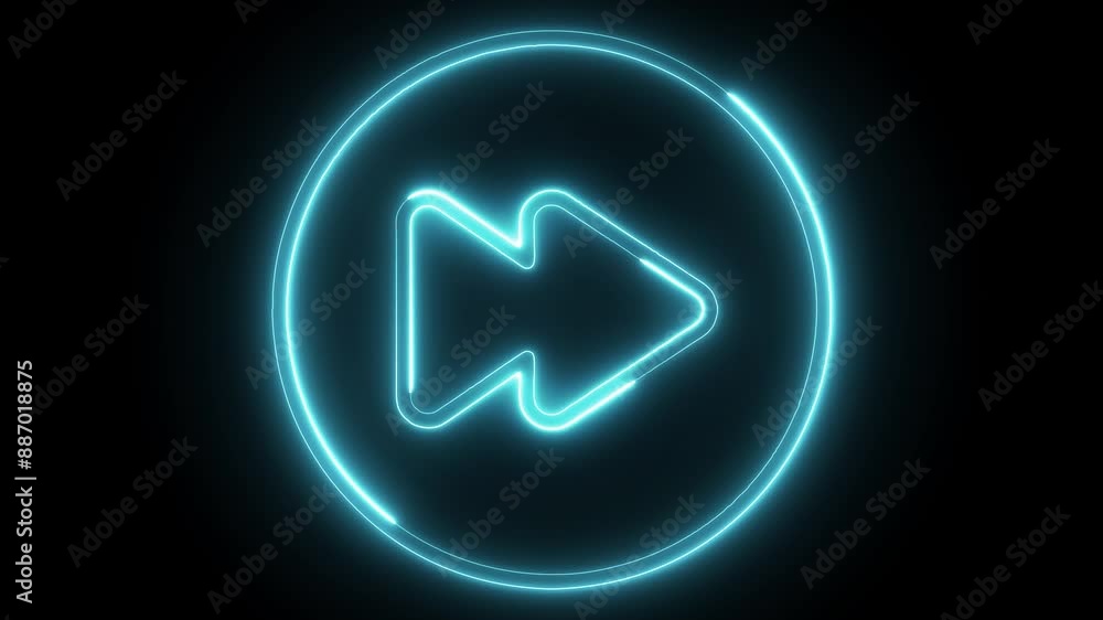 Animated Neon Rewind Sign Blinking and Disappearing on Black Background ...