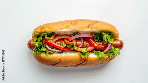 hotdog, isolated on white, up view 