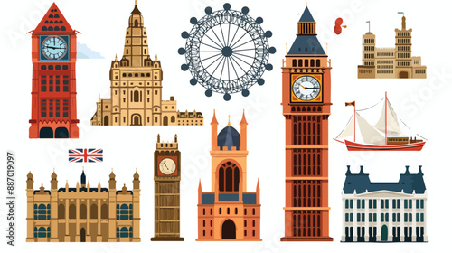 England british uk vector landmarks set. British towers