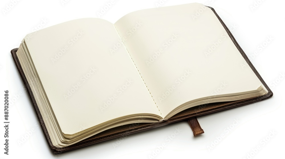 Notepad journal with hand design on isolated white backdrop Notepad journal with hand design on isolated white backdrop