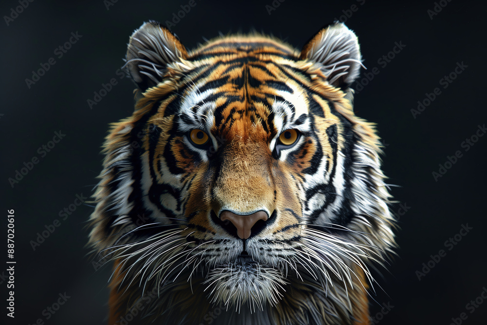 Fototapeta premium tiger portrait, front view, dark background
