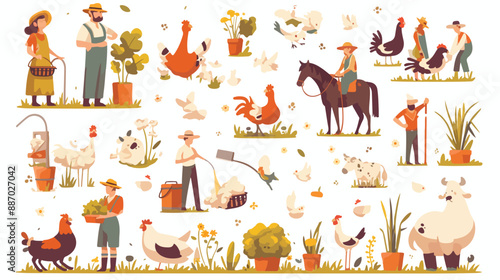 Farmer characters. People agricultural workers
