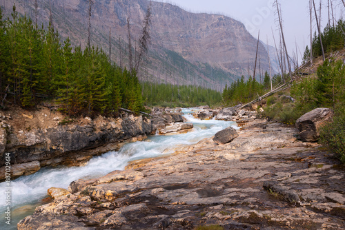 Stormy Mountain River flows in the middle of the rocky gorge, Kootenay National Park, Vermilion River, British Columbia, Canada