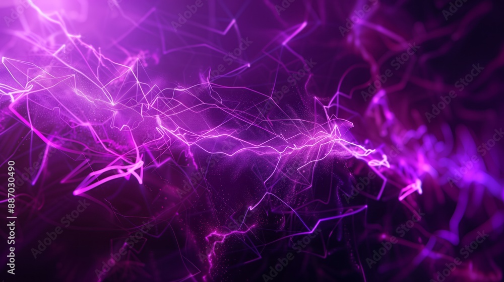 Obraz premium Abstract purple energy lines and plexus triangles create a magical and futuristic atmosphere