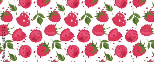 Abstract raspberry pattern in flat style. Fresh, delicious berry seamless pattern. Vector background. Summer freshness for health. For background, juice, ice cream or fabric.