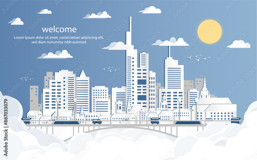 Fototapeta premium Wallpaper Landscape city above in the sky illustration