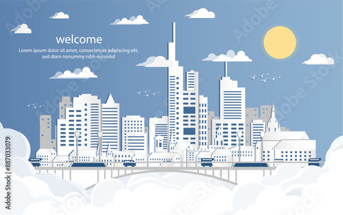 Wallpaper Landscape city above in the sky illustration